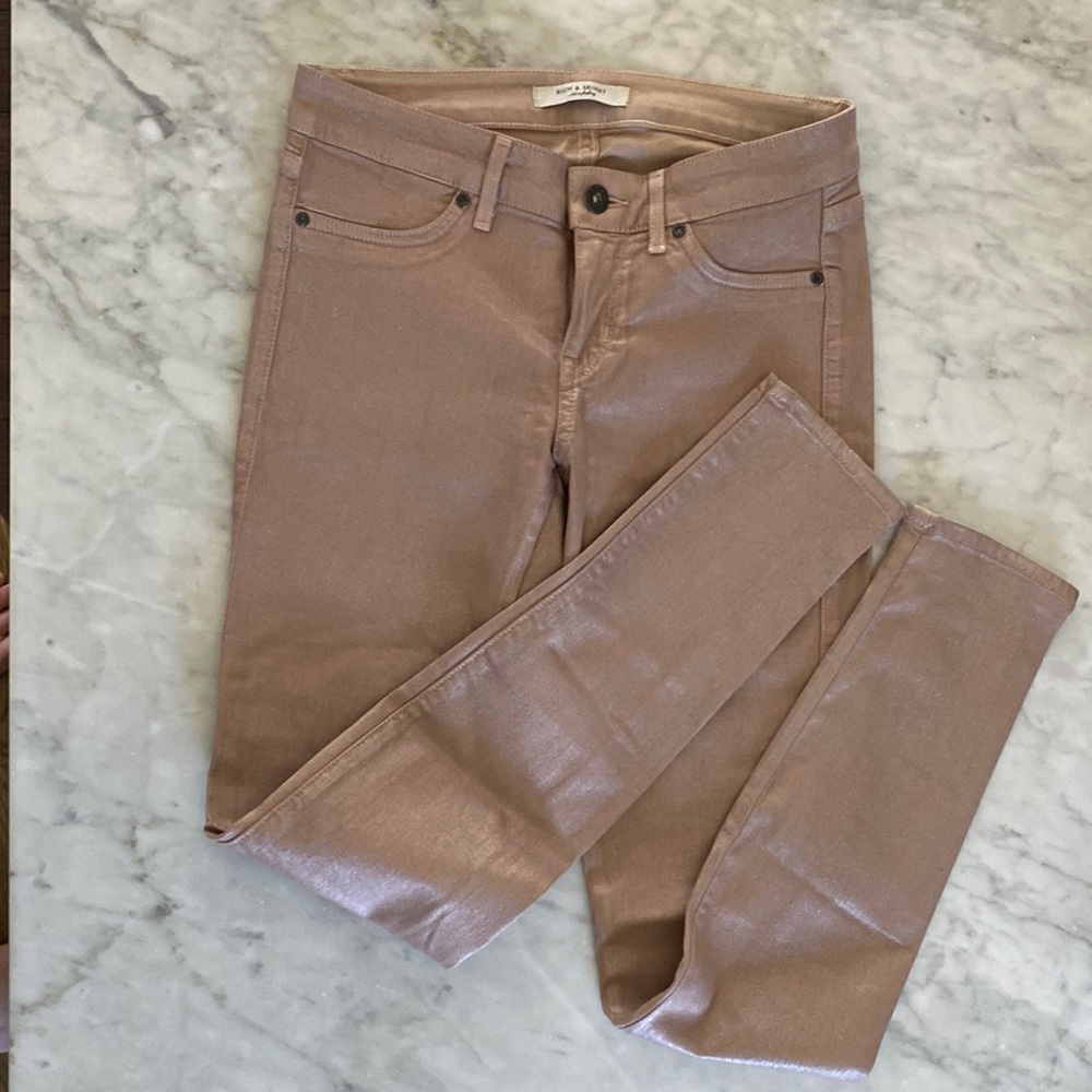 Rich & skinny size 26 coated pink sparkly denim